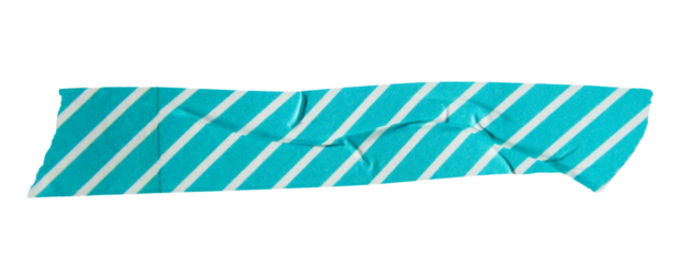 Ripped torn striped blue adhesive tape on transparent background, washi tape design element