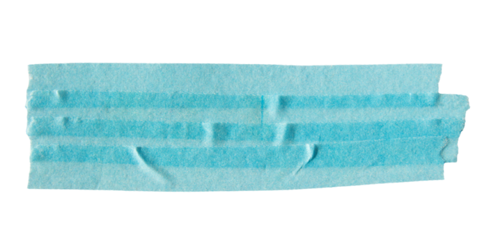 Ripped torn paper adhesive blue masking tape on transparent background, washi tape design element