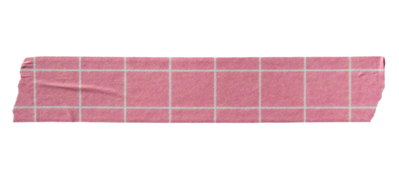 Ripped torn paper adhesive red grid pattern washi tape on transparent background