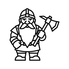 Dwarf warrior character holding an axe, line art isolated on
