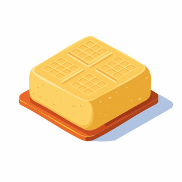 Isometric illustration of square bread loaf on wooden board