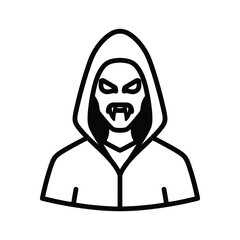 Vampire or hooded figure with fangs, isolated on