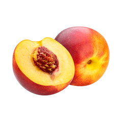 Fresh Ripe Peach Halved Showing Pit and Seed.