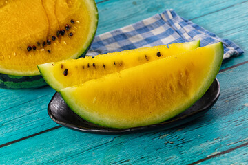 Ripe sweet juicy yellow watermelon