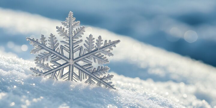 Close-up of Snowflake in Sunlit Snow macro crystal