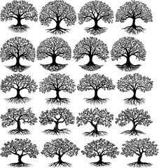 Tree of Life Silhouette Bundle, Detailed Rooted Trees with Leaves for Spiritual, Family and Nature Art