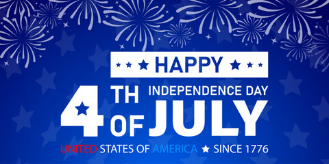 4th of July happy independence day background or banner design template with calligraphy text and fireworks
