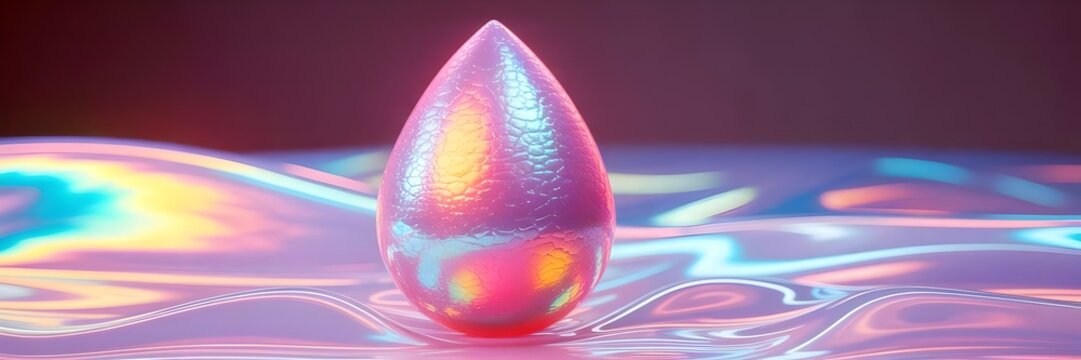 Holographic beauty sponge with iridescent pink and blue glow – Perfect for makeup product launches, beauty blogs, or digital art.