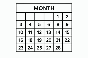 Minimal geometric calendar grid layout featuring structured dated boxes arranged in clean flat vector format