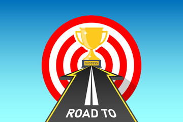 Road to success to target trophy cup winner illustration vector