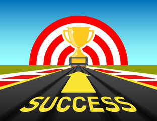 Road to success to target trophy cup winner illustration vector