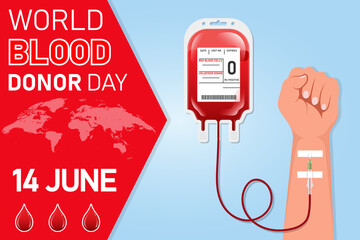 Blood donation illustration concept with blood bag. World blood donor day