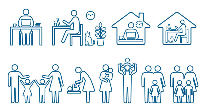 人　家族　アイコン　ピクトグラム　線画イラストセット