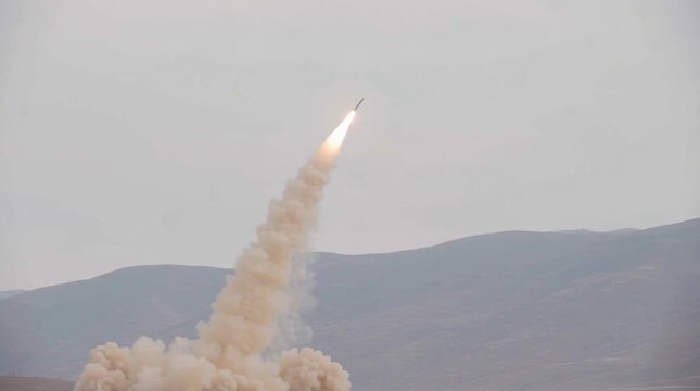 Testing ground for missiles: footage of strategic ballistic missile takeoff. Rocket test