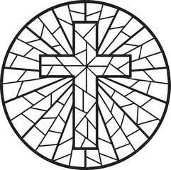 Fototapeta premium Sunburst Cross Mosaic Art, Christian Mosaic Clipart, Faith Mosaic Tile illustration, Religious Round mosaic pattern 