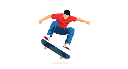 Skateboarder midair stylized art showcasing a dynamic pose in motion on a blank background