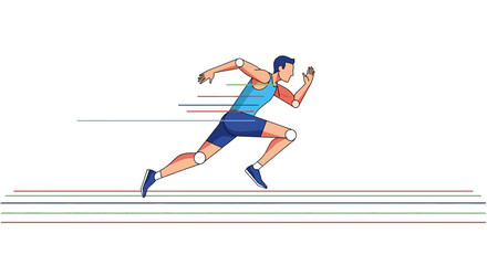Runner in action depicted with speed lines wears sportswear