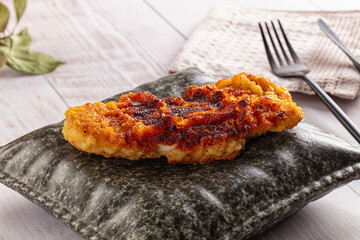 Roasted breaded crispy pork schnitzel
