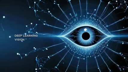Deep Learning Vision: Digital eye with interconnected nodes symbolizing the advanced capabilities of deep learning and its innovative approach in the tech landscape.