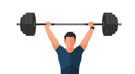 Muscular figure lifts barbell overhead weights stacked evenly on each side