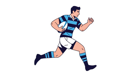 Naklejka premium Rugby player running with ball striped jersey shorts forward motion