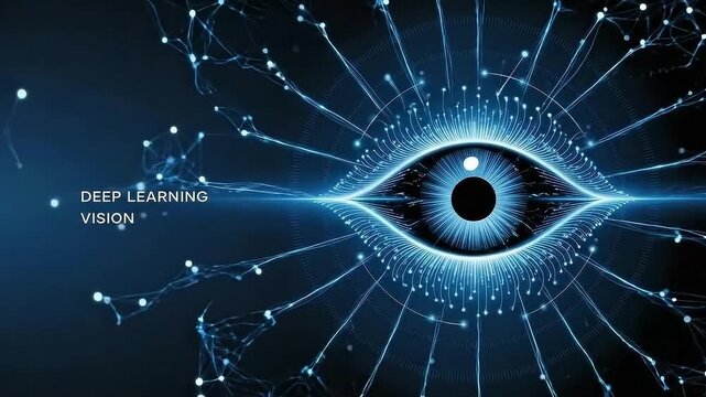 Deep Learning Vision: Digital eye with interconnected nodes symbolizing the advanced capabilities of deep learning and its innovative approach in the tech landscape.