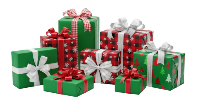 Assorted christmas gift boxes isolated on transparent background