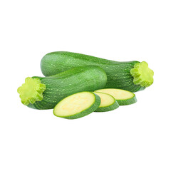 Fresh Zucchini Vegetables on White Background.