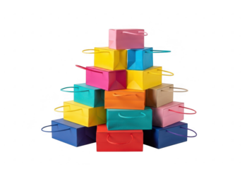 Stack of colorful gift boxes isolated on transparent background