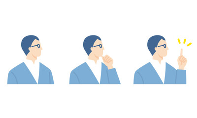 メガネをかけた男性、ビジネスパーソンの表情アイコン