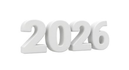 Happy new year 2026. png image. White 3d number 2026 isolated on transparent background.