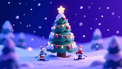 Obraz premium Dreamy blue-purple Christmas miniature landscape