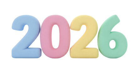 Happy new year 2026. png image. Colorful pastel numbers forming the year 2026 isolated on transparent background.