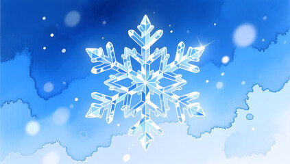 Hexagonal snowflakes glowing in a dreamy blue wash