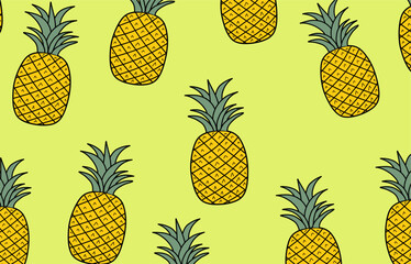 Simple Pineapple Seamless Pattern on Light Green Background