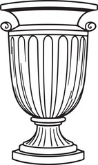 Antique Urn Vase Hand-drawn Sketch Drawing Vector Illustration, Line Linear Symbol Engraving Coloring Book, Black and White Isolated