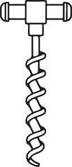 Corkscrew for Wine Hand-drawn Sketch Drawing Vector Illustration, Line Linear Symbol Engraving Coloring Book, Black and White Isolated
