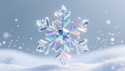 A radiant crystal snowflake glowing with prismatic light