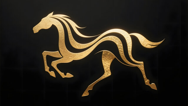 Flowing golden lines shaping a running horse
