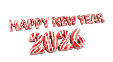 Happy new year 2026. png image. Happy new year 2026 text made from candy canes isolated on transparent background.