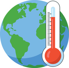 Vector illustration of planet Earth with a thermometer showing high temperature symbolizing global warming