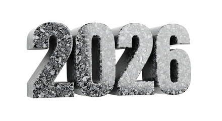 Happy new year 2026. png image. Textured 3d numbers 2026 in a rough stone material isolated on transparent background.
