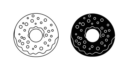 Two black and white minimalist donut icons with sprinkles and icing.