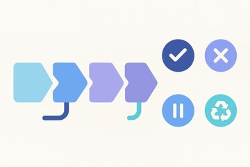 Abstract digital interface design showcasing geometric shapes including check marks and icons for decision making processes representing efficiency and modern automation strategies