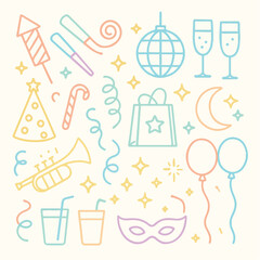 Cute New Year Pastel Party Icons