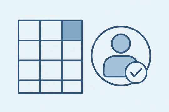 Abstract graphical representation of user verification and data structure reflecting digital identity and online security through symbolization of profile authentication and information integrity