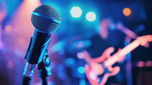 Video A musician holding a microphone with a guitar in the background