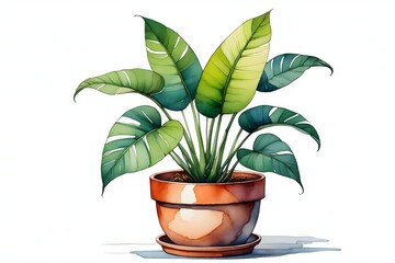 Watercolor Monstera Plant in Terracotta Pot