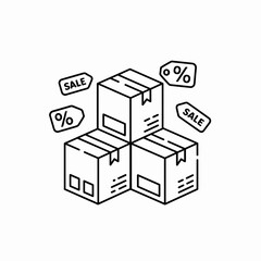 Stacked delivery boxes with discount icons
