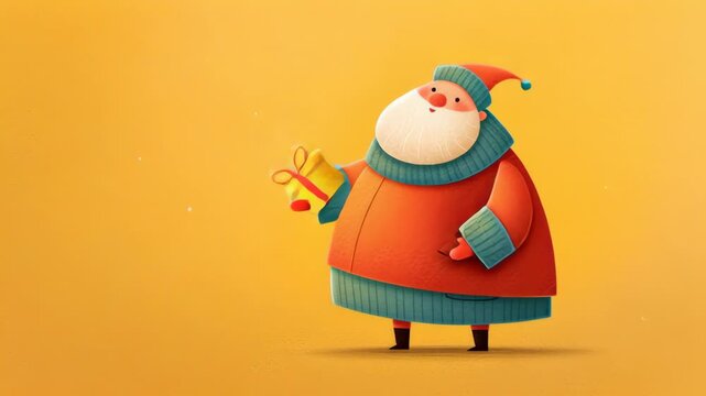 Santa for kids storybook, christmas, cute storybook santa carrying a small gift, bright warm palette, rounded shapes, gentle cartoon style 